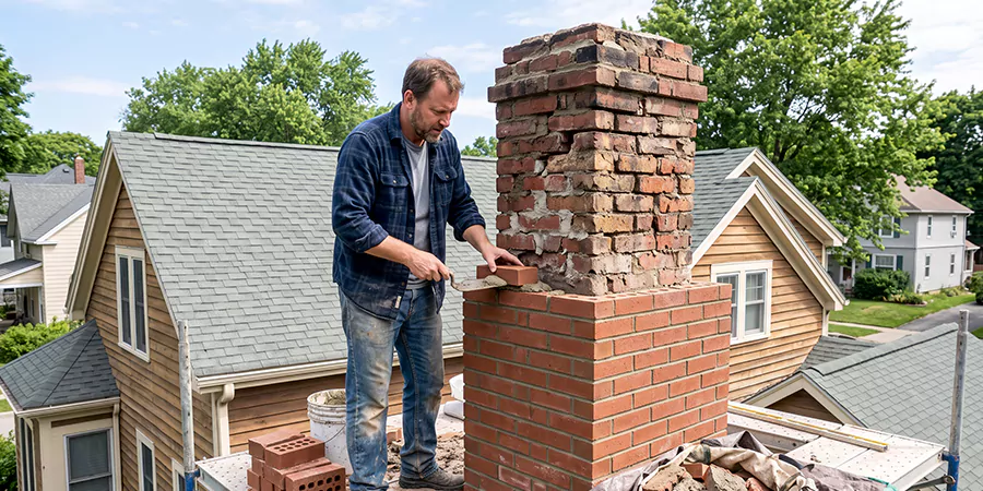 Old and Crumbling Brick Chimney Rebuild Schertz