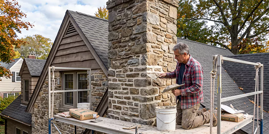 Tuckpointing Stone Chimney Schertz
