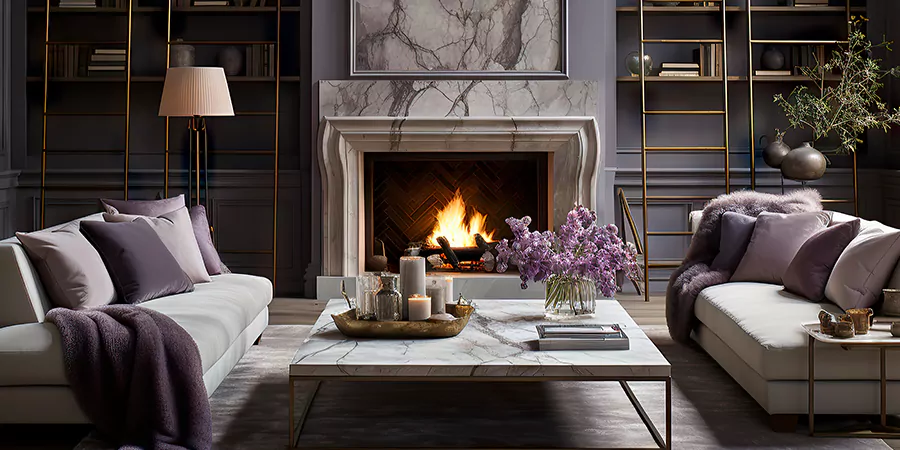 Modern Tile and Stone Fireplace Design Schertz